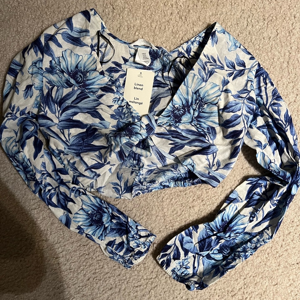 hm flower linen crop top
